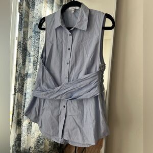 Derek Lam 10 Crosby Blur and White Asymmetrical Sleeveless Button Down Shirt